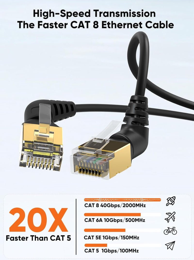 CableCreation كابل إيثرنت CAT8 بزاوية قائمة، دوران 360° كابل شبكة CAT8 LAN مع موصل RJ45 محمي، 40Gbps 2000Mhz كابل باتش عالي السرعة للألعاب/الموجه/المودم/الأقمار الصناعية، 0.25م/0.82قدم - Image 3